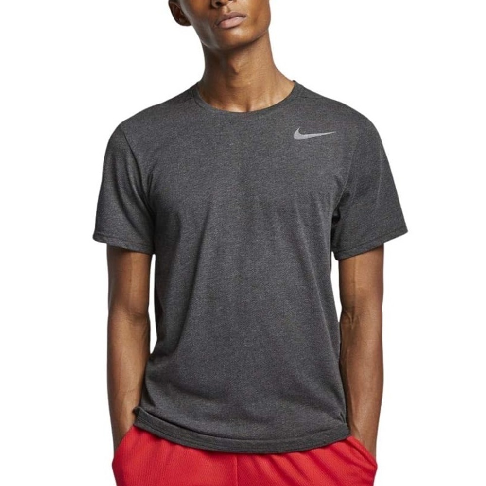 NIKE Breathe Men's Short Sleeve Training Top Black Heather Metallic Hematite